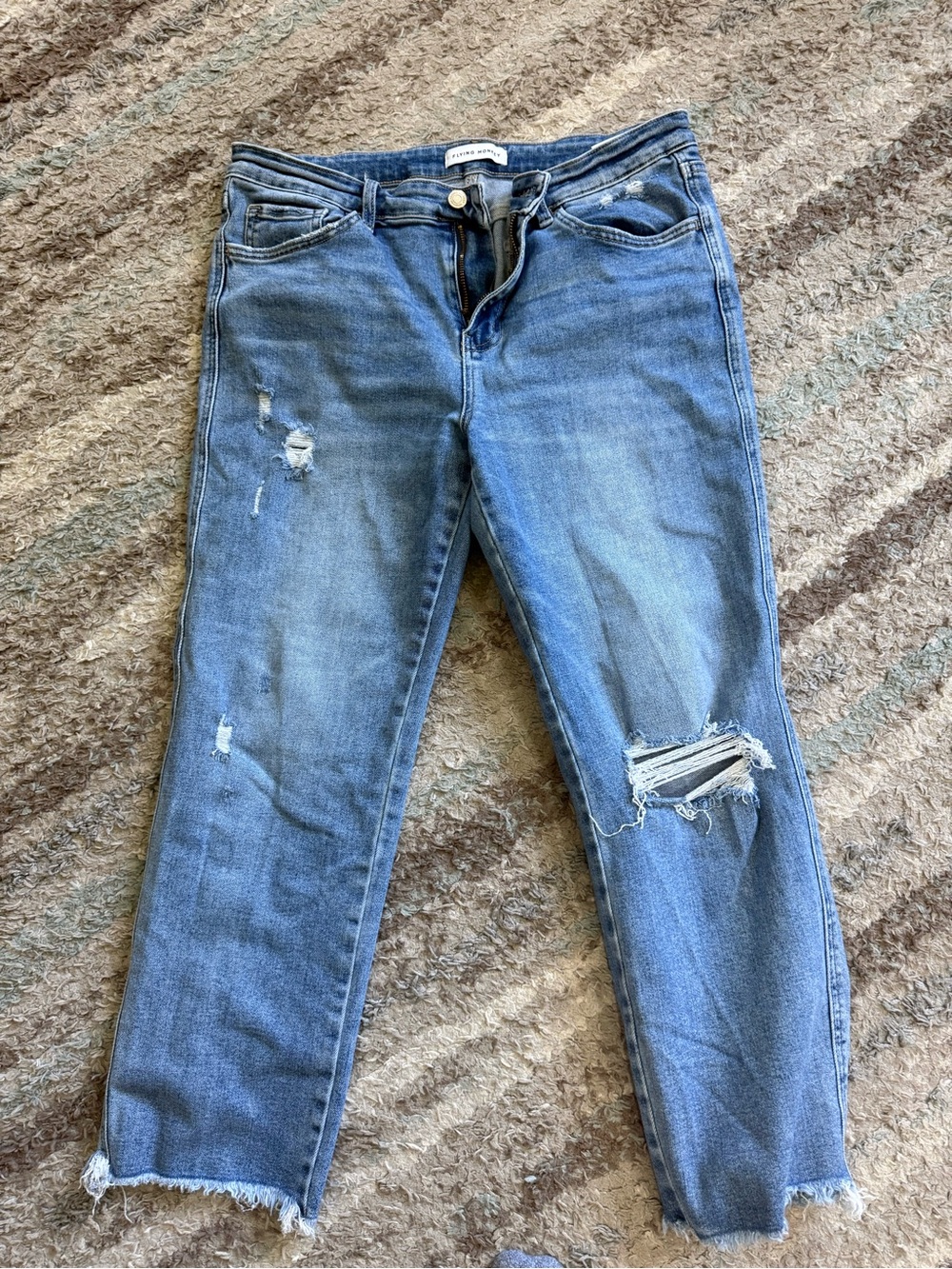 Flying Monkey Distressed Light Blue Straight Leg Jeans